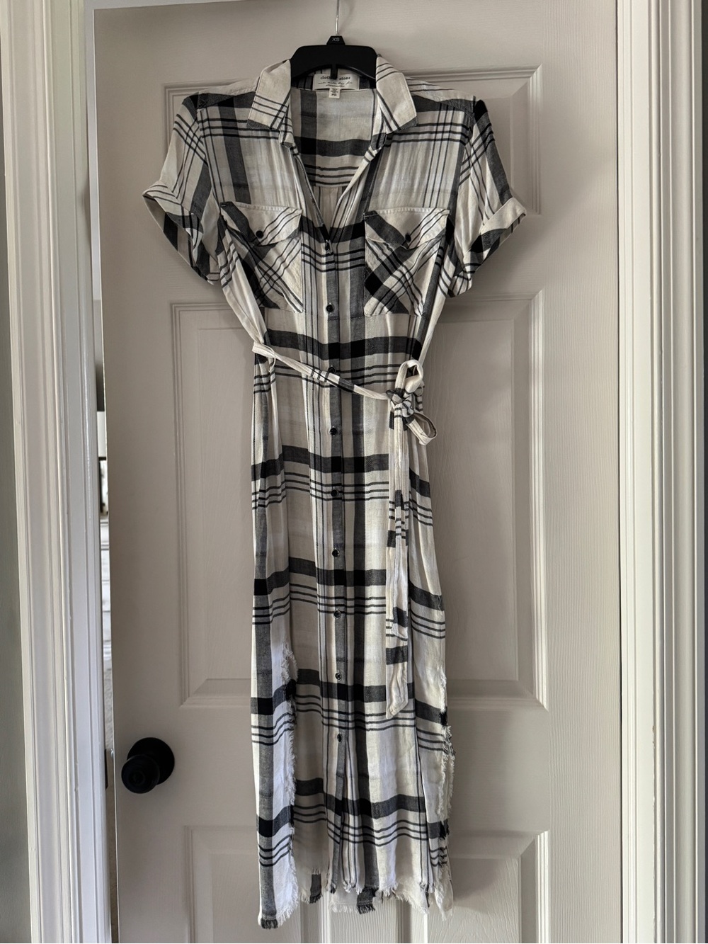 Anthropologie Black and White Plaid Midi Shirt Dress